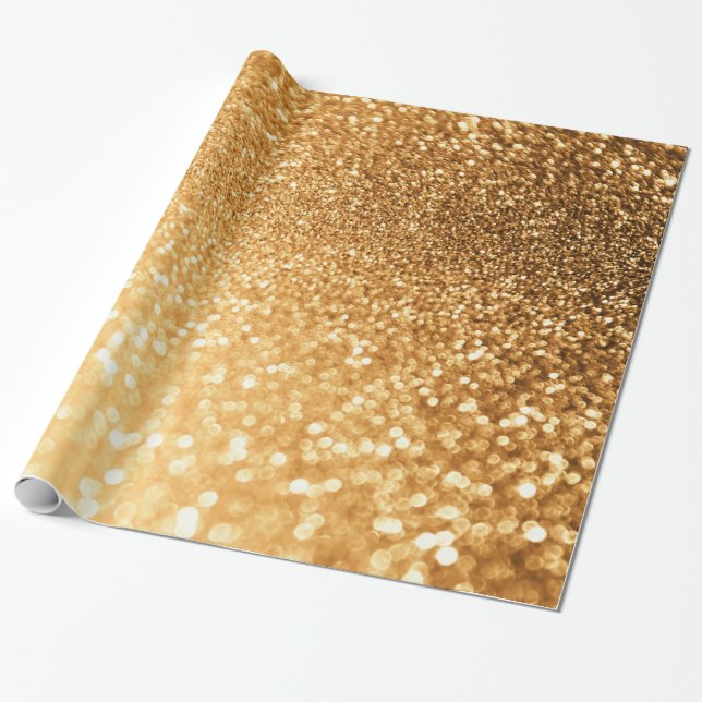 Papel De Presente Sunny Sparkle Yellow Luxury Trendy Dourada Glitter (Desenrolado)