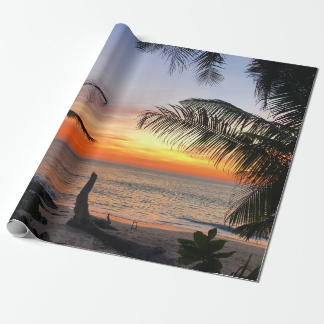 Papel De Presente Sunset de praia tropical havaiana tranquilo (Desenrolado)