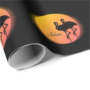 Papel De Presente Sunset Flamingos Pessoal com Nome