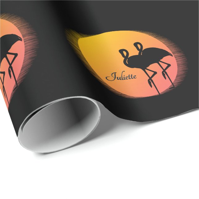 Papel De Presente Sunset Flamingos Pessoal com Nome (Ponta do rolo)