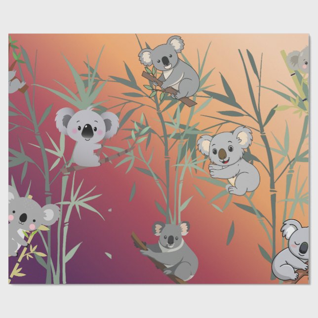 Papel De Presente Sunset Gradient Cute Koala & Bamboo  (Aberto)