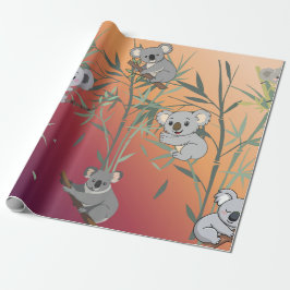 Papel De Presente Sunset Gradient Cute Koala & Bamboo