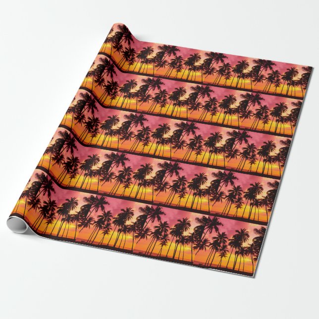 Papel De Presente Sunset Tropical: Serenidade Silhueta Palma. (Desenrolado)