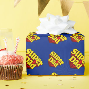 Papel De Presente Super-herói azul amarelo vermelho do dia dos pais