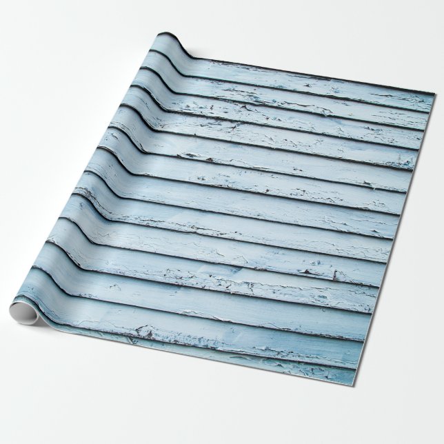Papel De Presente Superfície de madeira branca e azul (Desenrolado)