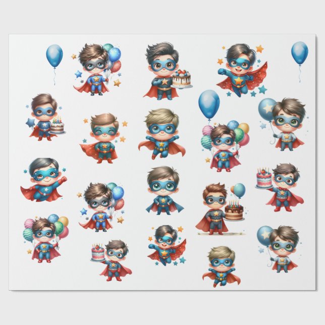 Papel De Presente Superhero Birthday Wrapping Paper  (Aberto)