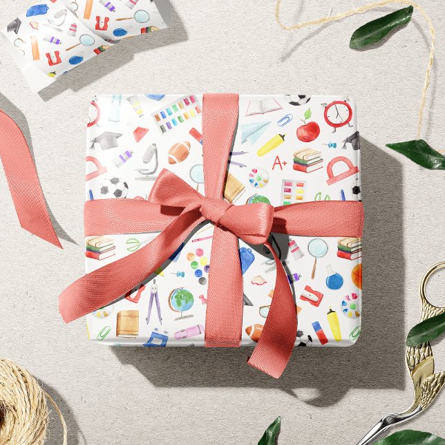 Papel De Presente Suprimentos escolares bonitos de volta ao padrão e (Criador carregado)