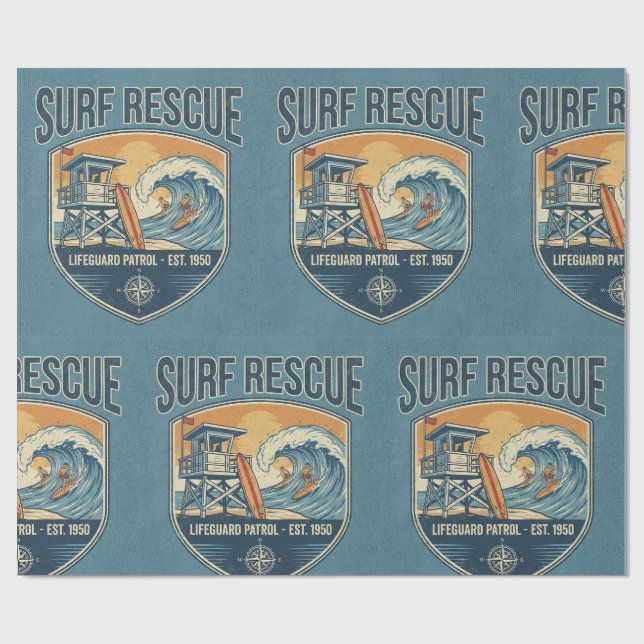 Papel De Presente Surf Rescue Lifeguard Patrol Est 1950 (Aberto)