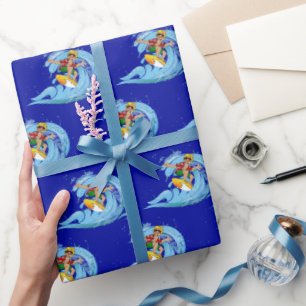 Papel De Presente Surfer na onda azul