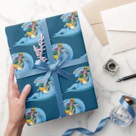 Papel De Presente Surfer na onda azul
