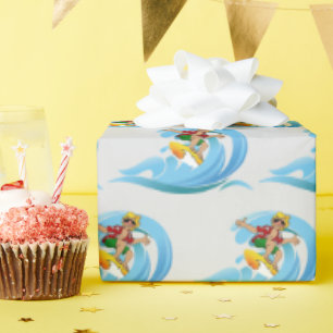 Papel De Presente Surfer na onda azul