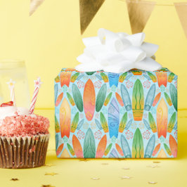 Papel De Presente Surfistas de Laranja Verde e Verão Azul