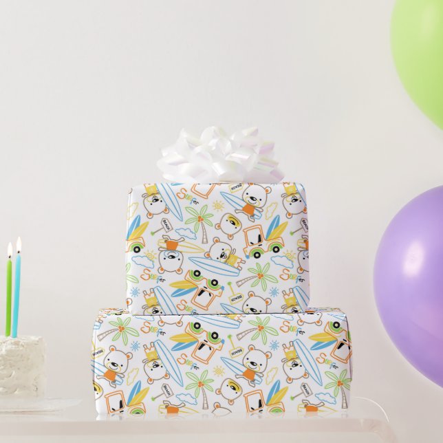 Papel De Presente Surfistas de Ursinho de Pelúcia (Presentes para festas)