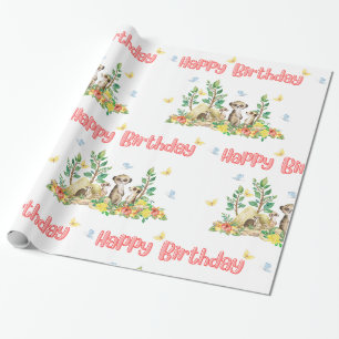 Papel De Presente Suricatas Fofos Crianças Animais Brilhantes Feliz