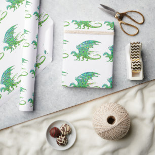 Papel De Presente Surpreendente Dragão Verde Mosaico