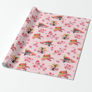 Papel De Presente Sushi comida japonês e sakura florescente