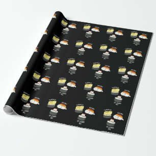 Papel De Presente Sushi Gata Engraçado Sushi Pun Dark BG