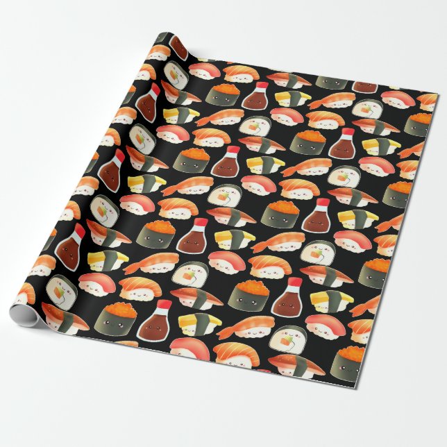 Papel De Presente Sushi japonês bonito (Desenrolado)