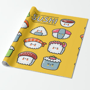 Papel De Presente Sushi maki rola desenhos animados e engraçados