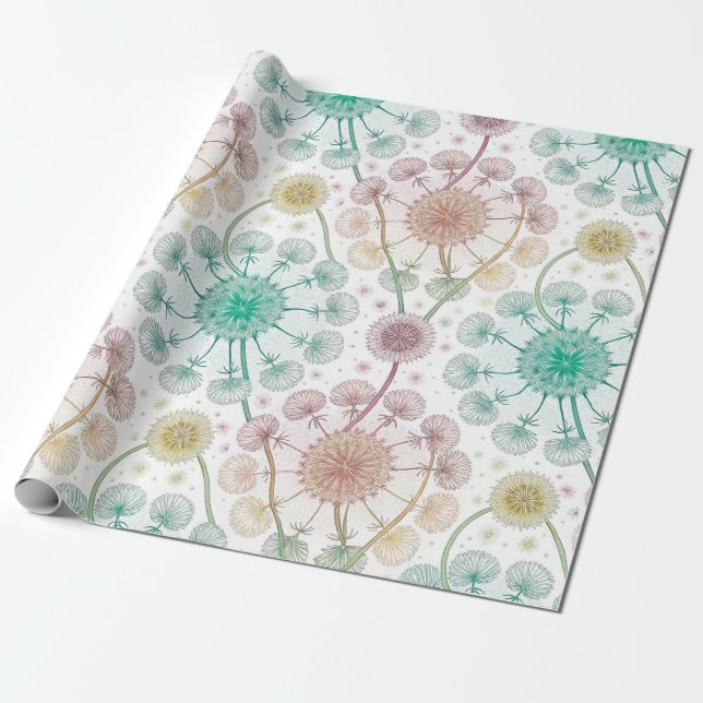Papel De Presente Suspiro de Dandelion Whimsical - Botânica Pastel (Desenrolado)