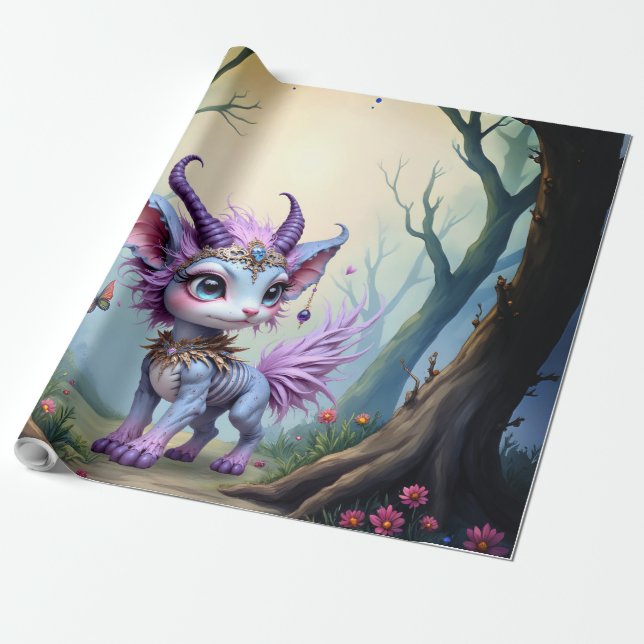 Papel De Presente Sussurro de Lilás – Guardião da Floresta Encantada (Desenrolado)