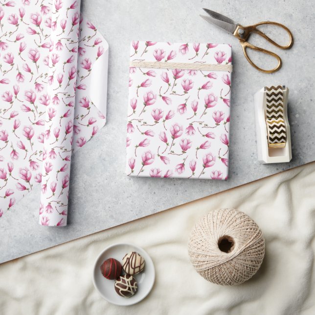 Papel De Presente Susurros de Magnólia Rosa (Artesanato)