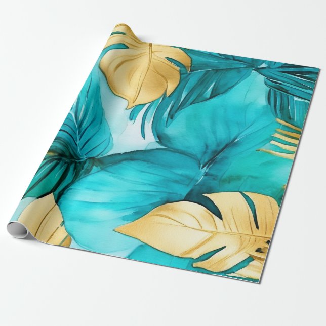 Papel De Presente Sutil Acentos Dourados Design de Aquarela (Desenrolado)