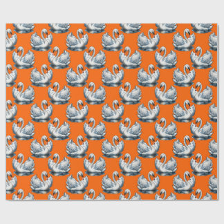 Papel De Presente Swan Birds Pattern Design On Orange 