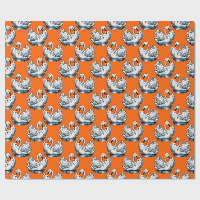Papel De Presente Swan Birds Pattern Design On Orange  (Aberto)