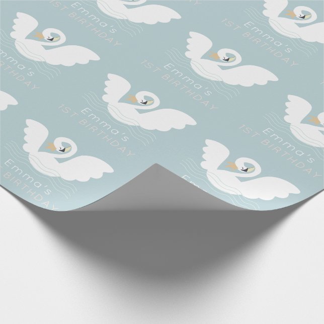 Papel De Presente Swan Princess Modern Blue Girl Birthday (Ponta)