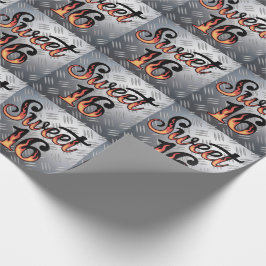 Papel De Presente Sweet 16 In Fire Flames and Silver Plate Birthday