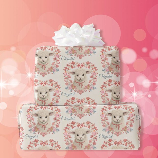 Papel De Presente Sweet Baby Lamb Add Child's Name Primavera (Criador carregado)