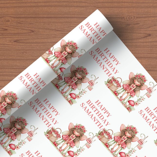 Papel De Presente Sweet Fairy Girl Blush Floral Birthday Wrapping   (Sweet Fairy Girl Blush Floral Birthday Wrapping Paper

)