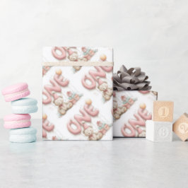 Papel De Presente Sweet First Birthday Sticker with Teddy Bear 