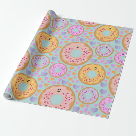 Papel De Presente Sweet Pastel Donuts and Hearts Pattern