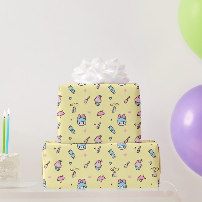 Papel De Presente Sweet Pastel Kawaii Yellow (Presentes para festas)