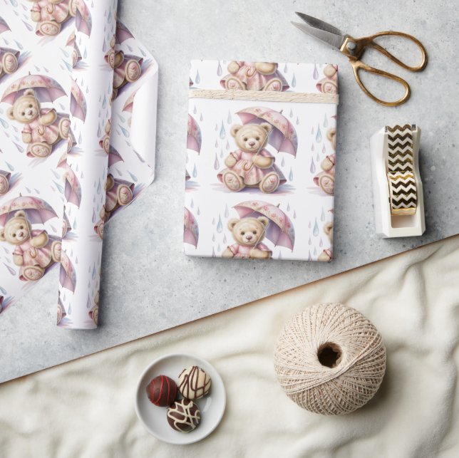 Papel De Presente Sweet Teddy Bear Girl Baby Shower Favor (Artesanato)