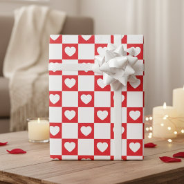 Papel De Presente Sweetheart Red & White Checkerboard With Hearts