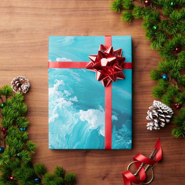 Papel De Presente Swirling Turquoise Waves Abstract Ocean Wave Art (Presente de Natal)