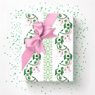 Papel De Presente Swoon Staffordshire Dogs Vine Rosa e Verde