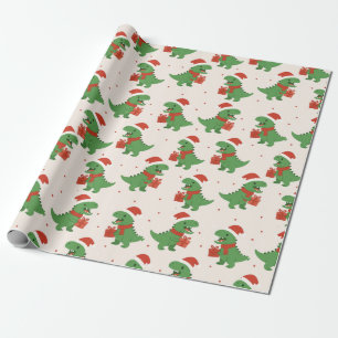 Papel De Presente T-Rex Xmas para Crianças Retro Bonitas