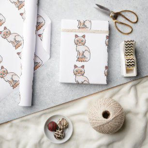 Papel De Presente Tabby Birman / Ragdoll Cute Cat Patterno