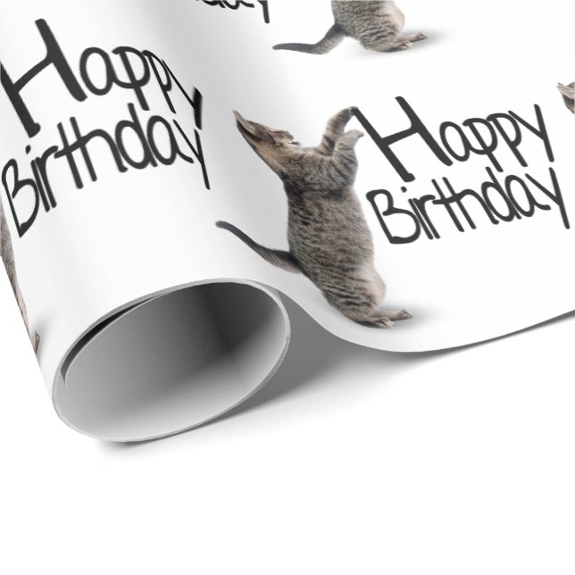 Papel De Presente Tabby Cat com texto de aniversário (Ponta do rolo)