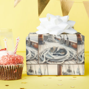 Papel De Presente Tabby Cat Dormindo Em Cabos De Barco