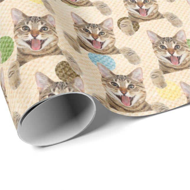 Papel De Presente Tabby Cat em Bolinhas (Ponta do rolo)