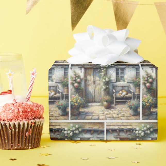 Papel De Presente Tabby Cat Em Old Bench (Festa de aniversário)