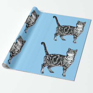 Papel De Presente Tabby Gato Bonito Molho de Arte Azul Pastel