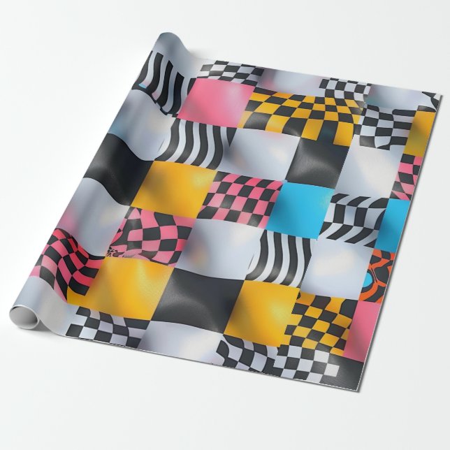 Papel De Presente Tabuleiro de Xadrez 3D Vibrante – Pop Retro Divert (Desenrolado)