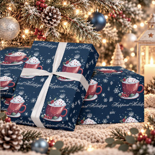 Papel De Presente Taça de Chocolate Quente de Natal Azul