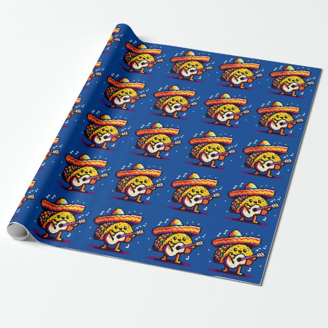 Papel De Presente Taco Musical - Engraçado Pixel Art Mariachi Design (Desenrolado)